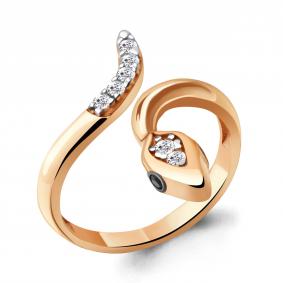 Золотое кольцо AQUAMARINE 67415АЧ с фианитом и ювелирным кристаллом 67415АЧ фото