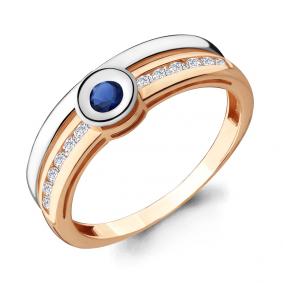 Золотое кольцо AQUAMARINE 68016Н с фианитом и гидротермальным сапфиром 68016Н фото