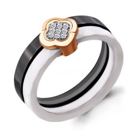 Золотое кольцо AQUAMARINE 68193 с фианитом и керамикой 68193 фото