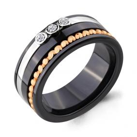 Золотое кольцо AQUAMARINE 68194 с фианитом и керамикой 68194 фото