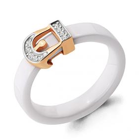 Золотое кольцо AQUAMARINE 68221 с фианитом и керамикой 68221 фото