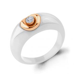 Золотое кольцо AQUAMARINE 68222 с фианитом и керамикой 68222 фото