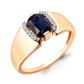 Золотое кольцо AQUAMARINE 68428АБ с фианитом и гидротермальным сапфиром 68428АБ фото