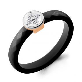 Золотое кольцо AQUAMARINE 68435 с фианитом и керамикой 68435 фото