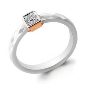 Золотое кольцо AQUAMARINE 68609 с фианитом и керамикой 68609 фото