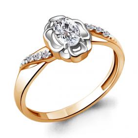 Золотое кольцо AQUAMARINE 68648А с фианитом 68648А фото