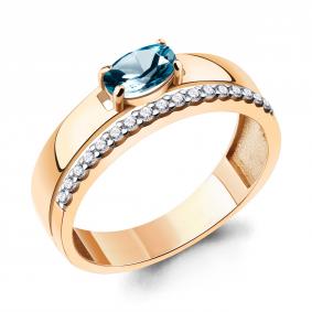 Золотое кольцо AQUAMARINE 6955408А с фианитом и Лондон топазом 6955408А фото