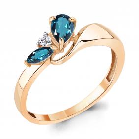 Золотое кольцо AQUAMARINE 6971808А с фианитом и Лондон топазом 6971808А фото