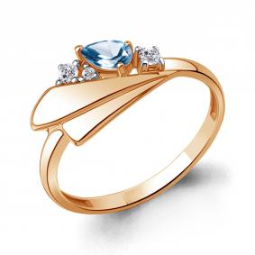 Золотое кольцо AQUAMARINE 6976905А с топазом и фианитом 6976905А фото