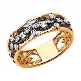 Золотое кольцо SOKOLOV 7010138 с бриллиантом и чёрным бриллиантом 7010138 фото