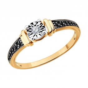 Золотое кольцо SOKOLOV 7010158 с бриллиантом и чёрным бриллиантом 7010158 фото