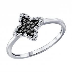 Кольцо из белого золота SOKOLOV 7010163-3 с бриллиантом и чёрным бриллиантом 7010163-3 фото