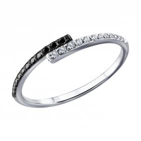 Кольцо из белого золота SOKOLOV 7010164-3 с бриллиантом и чёрным бриллиантом 7010164-3 фото