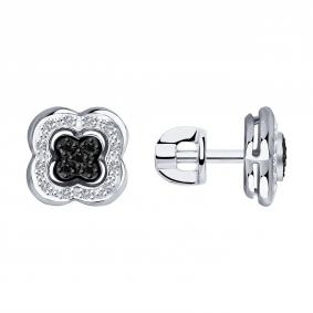 Серьги из белого золота SOKOLOV 7020058-3 с бриллиантом и чёрным бриллиантом 7020058-3 фото