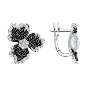 Золотые серьги SOKOLOV 7020178-3 с бриллиантом и чёрным бриллиантом 7020178-3 фото