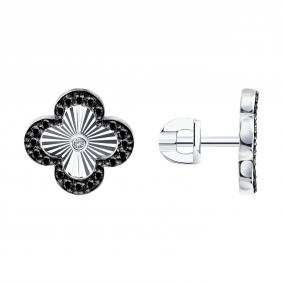 Золотые серьги SOKOLOV 7020181-3 с бриллиантом и чёрным бриллиантом 7020181-3 фото