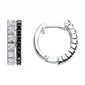 Серьги из белого золота SOKOLOV 7020182-3-5 с чёрным бриллиантом и бриллиантом выращенным 7020182-3-5 фото