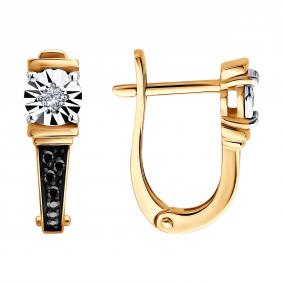 Золотые серьги SOKOLOV 7020183 с бриллиантом и чёрным бриллиантом 7020183 фото