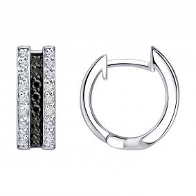 Серьги из белого золота SOKOLOV 7020184-3-5 с чёрным бриллиантом и бриллиантом выращенным 7020184-3-5 фото