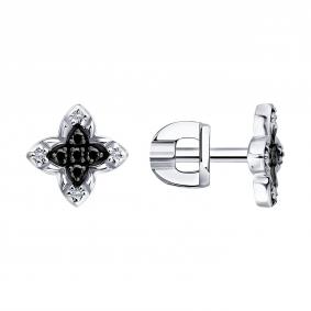 Серьги из белого золота SOKOLOV 7020185-3 с бриллиантом и чёрным бриллиантом 7020185-3 фото