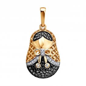 Золотая подвеска Матрёшка SOKOLOV с бриллиантом и чёрным бриллиантом 7030028 7030028 фото