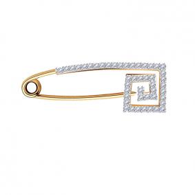 Золотая булавка AQUAMARINE 70490А с фианитом 70490А фото