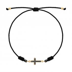 Текстильный шнурок-крест с декоративным элементом из золота SOKOLOV с черным бриллиантом 7050022 7050022 фото