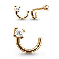 Золотой пирсинг в нос AQUAMARINE с фианитом 70521А 70521А фото