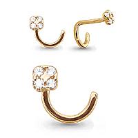 Золотой пирсинг в нос Аквамарин с фианитом 70528А 70528А фото