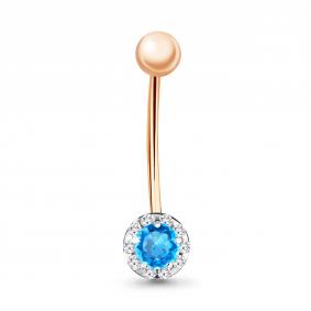 Золотой пирсинг в пупок AQUAMARINE с топазом и фианитом 70571Б 70571Б фото