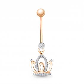 Золотой пирсинг в пупок AQUAMARINE с фианитом 70584А 70584А фото