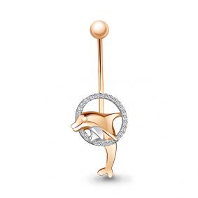Золотой пирсинг в пупок AQUAMARINE с фианитом 70589А 70589А фото