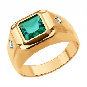 Золотое кольцо SOKOLOV 71-00327 с бриллиантом и гидротермальным изумрудом 71-00327 фото