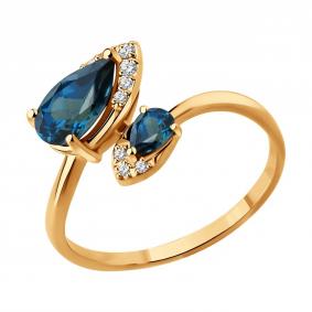 Золотое кольцо SOKOLOV 71-00335 с бриллиантом и Лондон топазом 71-00335 фото