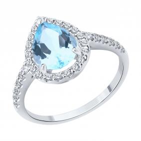 Кольцо из белого золота SOKOLOV 71-00350-3 с топазом и бриллиантом выращенным 71-00350-3 фото