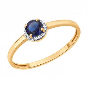 Золотое кольцо SOKOLOV 71-00359 с бриллиантом и сапфировым корундом 71-00359 фото