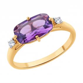 Золотое кольцо SOKOLOV 71-00366 с аметистом и бриллиантом выращенным 71-00366 фото