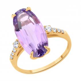 Золотое кольцо SOKOLOV 71-00371 с аметистом и бриллиантом выращенным 71-00371 фото