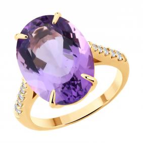 Золотое кольцо SOKOLOV 71-00377 с аметистом и бриллиантом выращенным 71-00377 фото