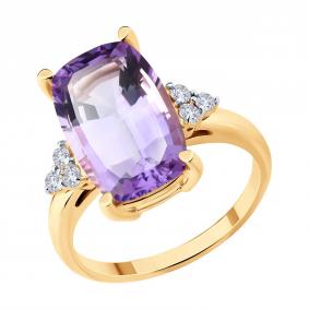 Золотое кольцо SOKOLOV 71-00390 с аметистом и бриллиантом выращенным 71-00390 фото