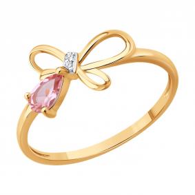 Золотое кольцо SOKOLOV с ситаллом цвета Морганит и бриллиантом 71-00392 71-00392 фото