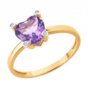 Золотое кольцо SOKOLOV 71-00396 с аметистом и бриллиантом 71-00396 фото