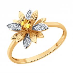 Золотое кольцо SOKOLOV 71-00397 с бриллиантом и цитрином 71-00397 фото