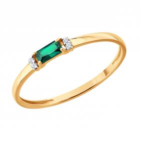 Золотое кольцо SOKOLOV 71-00407 с бриллиантом и гидротермальным изумрудом 71-00407 фото