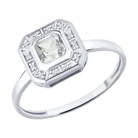 Кольцо из белого золота SOKOLOV 71-00414-3 с бриллиантом и горным хрусталём 71-00414-3 фото