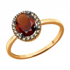 Золотое кольцо SOKOLOV 71-00421 с гранатом и коньячным бриллиантом 71-00421 фото