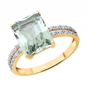 Золотое кольцо SOKOLOV 71-00426 с бриллиантом и празиолитом 71-00426 фото