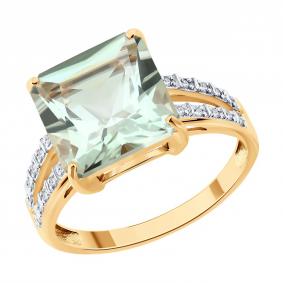 Золотое кольцо SOKOLOV 71-00437 с бриллиантом и празиолитом 71-00437 фото