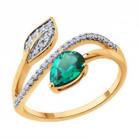 Золотое кольцо SOKOLOV 71-00441 с бриллиантом и гидротермальным изумрудом 71-00441 фото