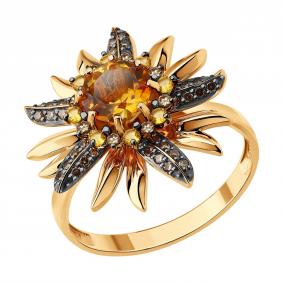 Золотое кольцо SOKOLOV 71-00446 с цитрином и коньячным бриллиантом 71-00446 фото